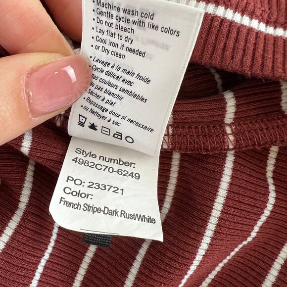 PAIGE Dark Rust White Blouse Top Model Blend French Striped Crew Neck Sz S Small - Picture 5 of 5